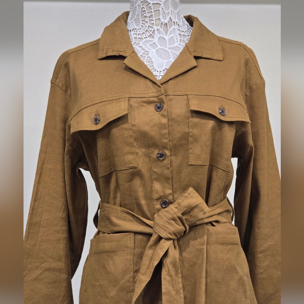 Halston Linen Blend Button Down Belted Shacket Sz L - Picture 6 of 12